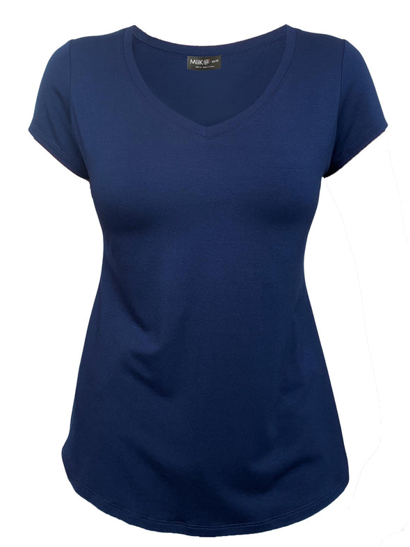 Off figure of Miik's Sutton v-neck classic tee in navy.