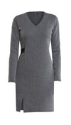 An off figure of Miik's Nadia asymmetric seam dress in grey.